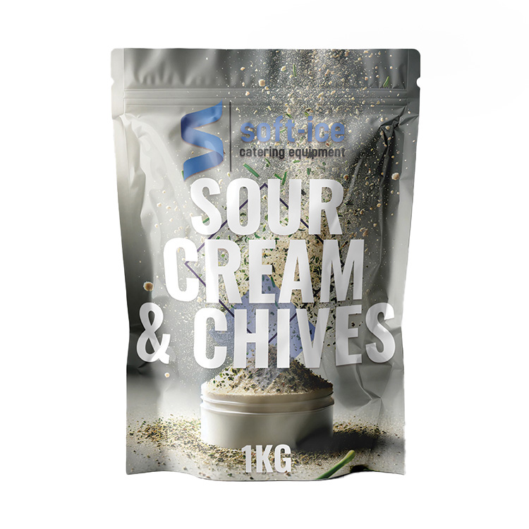 1Kg packet of Sour Cream & Chives Spice from Soft-Ice Catering Equipment, perfect for adding a tangy flavour to snacks like popcorn and chips.