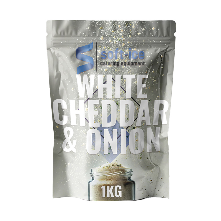 1Kg packet of White Cheddar & Green Onion Spice from Soft-Ice Catering Equipment, perfect for seasoning snacks like popcorn and chips.